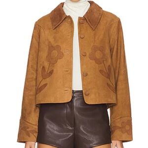 RIXO Tan Suede Jacket with Floral Accents